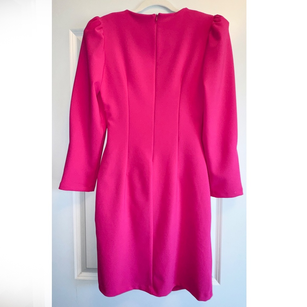JOSEPH RIBKOFF Dress Pink Stretch Twill Sheath Office Secy  / Puff Sleeves sz 10 - Picture 10 of 14
